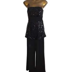 NWT Sz 0 WHBM  Sequin Black Strapless Cocktail Dressy Jumpsuit